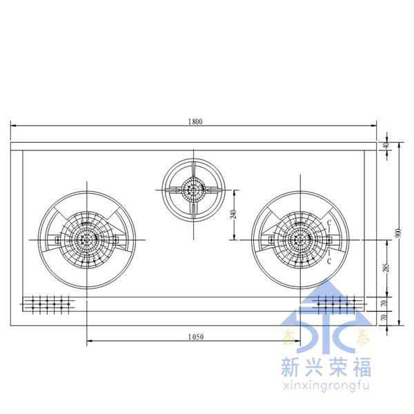 三眼中餐灶尺寸图（顶）